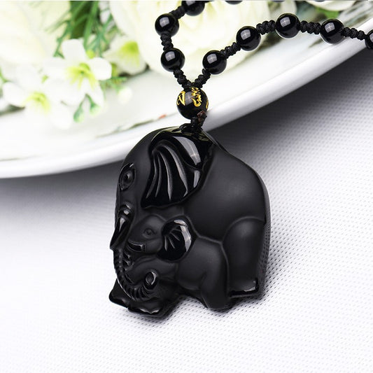 Obsidian Wealth absorbing Elephant Pendant Necklace  Handmade Necklace, Necklace for Women, Gift for Her